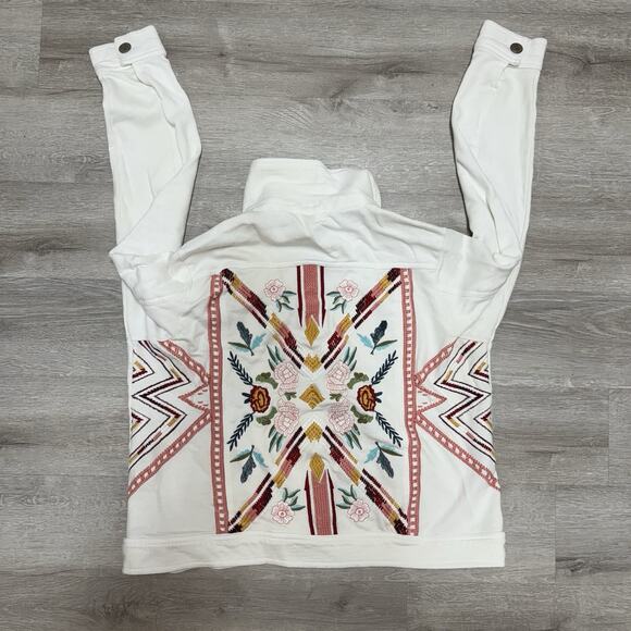 Coldwater Creek White Embroidered Southwestern Button Up Cotton Jacket Size PXL - Picture 1 of 5